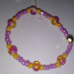 Handmade Beaded Bracelet in Lavender, Yellow and Pink